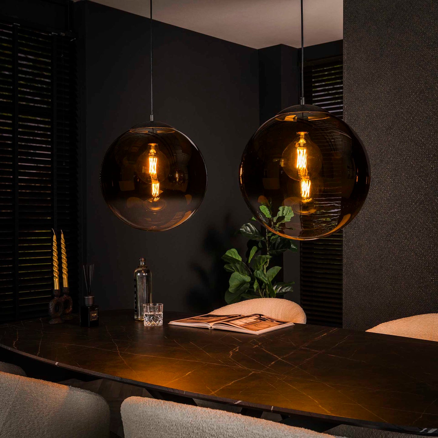 Hanglamp van 2 Lampen Bubble Shaded XL - 110x40x150 cm - Artic zwart