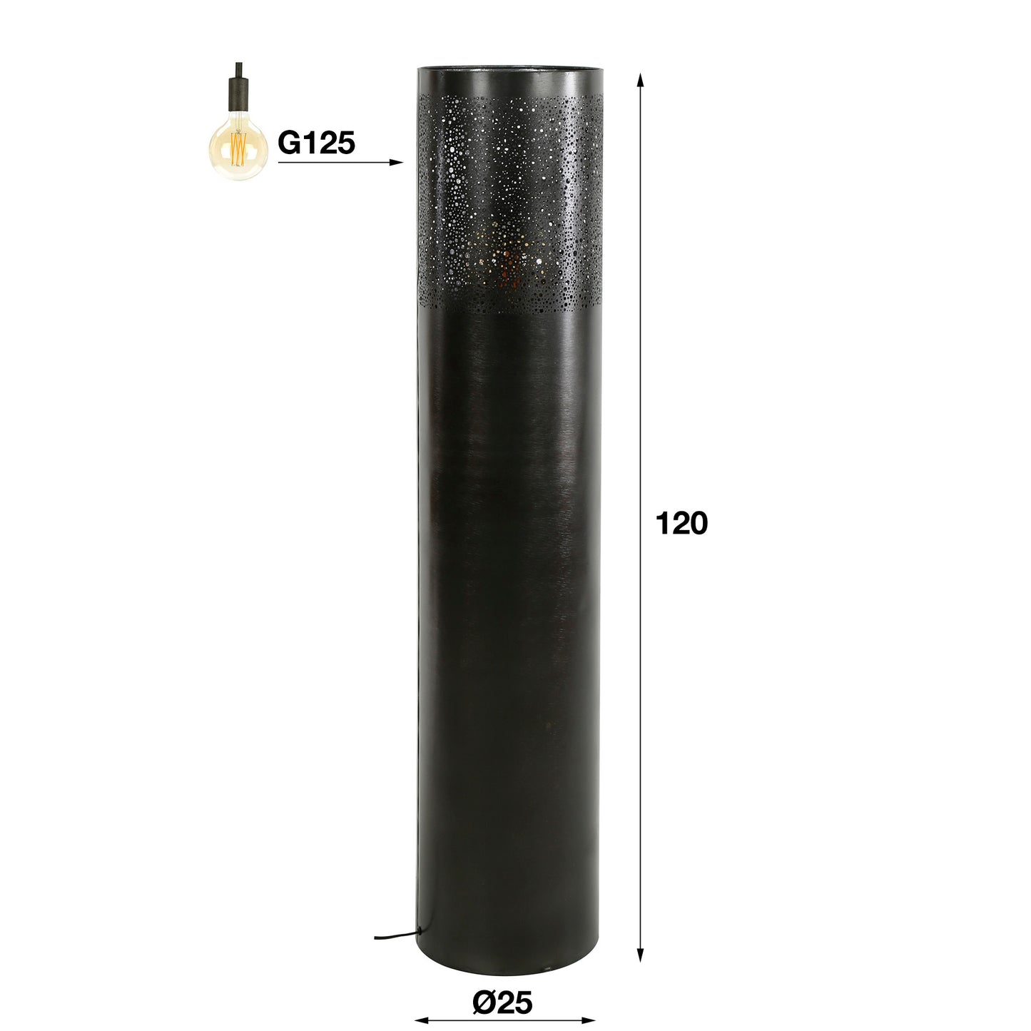 Vloerlamp Ø25 cilinder 120cm / Zwart nikkel
