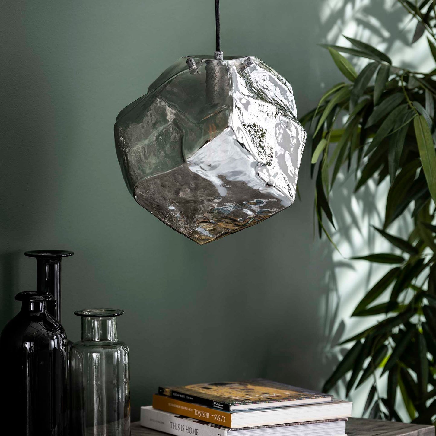 Hanglamp 1L rock chromed / Chromed glas