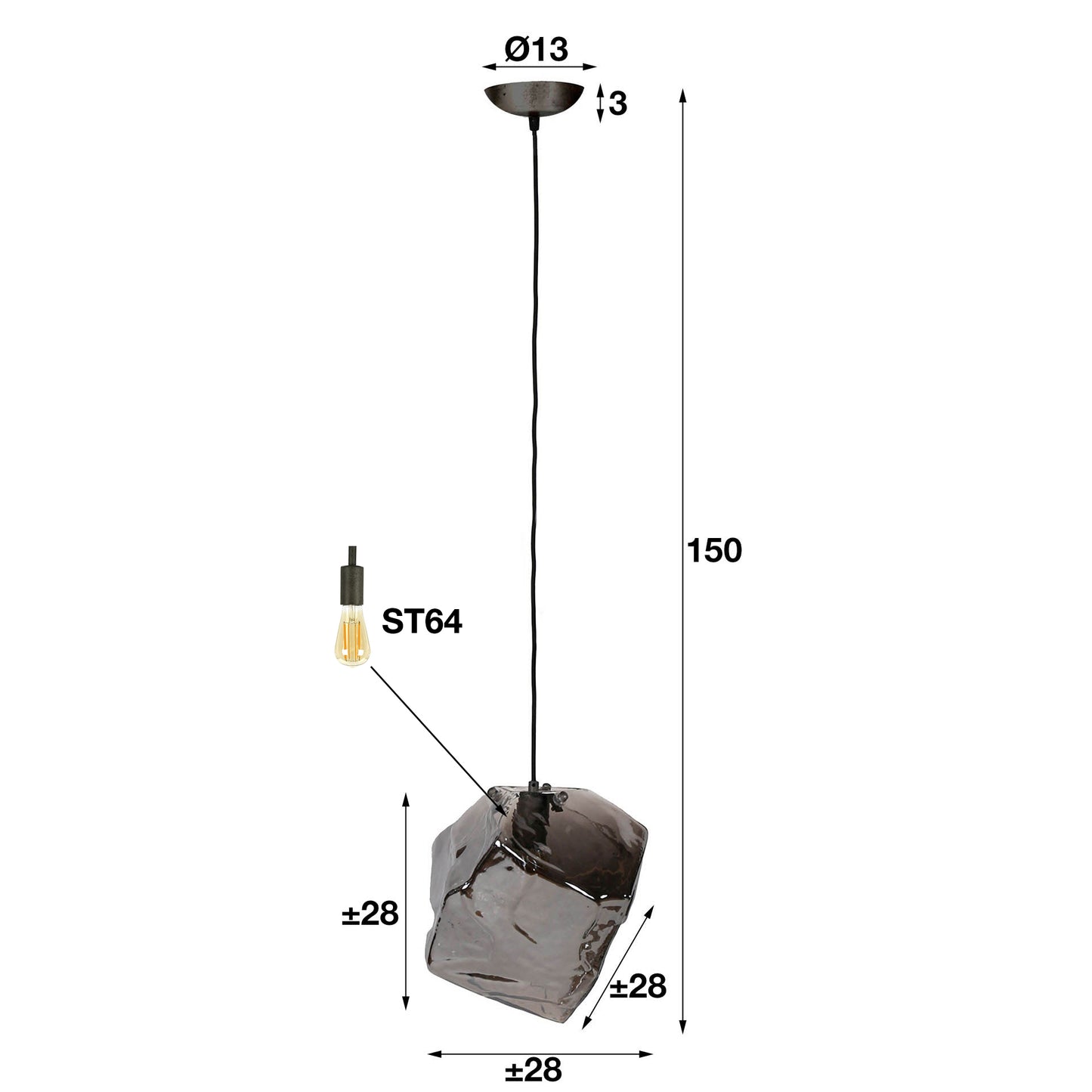 Hanglamp 1L rock chromed / Chromed glas