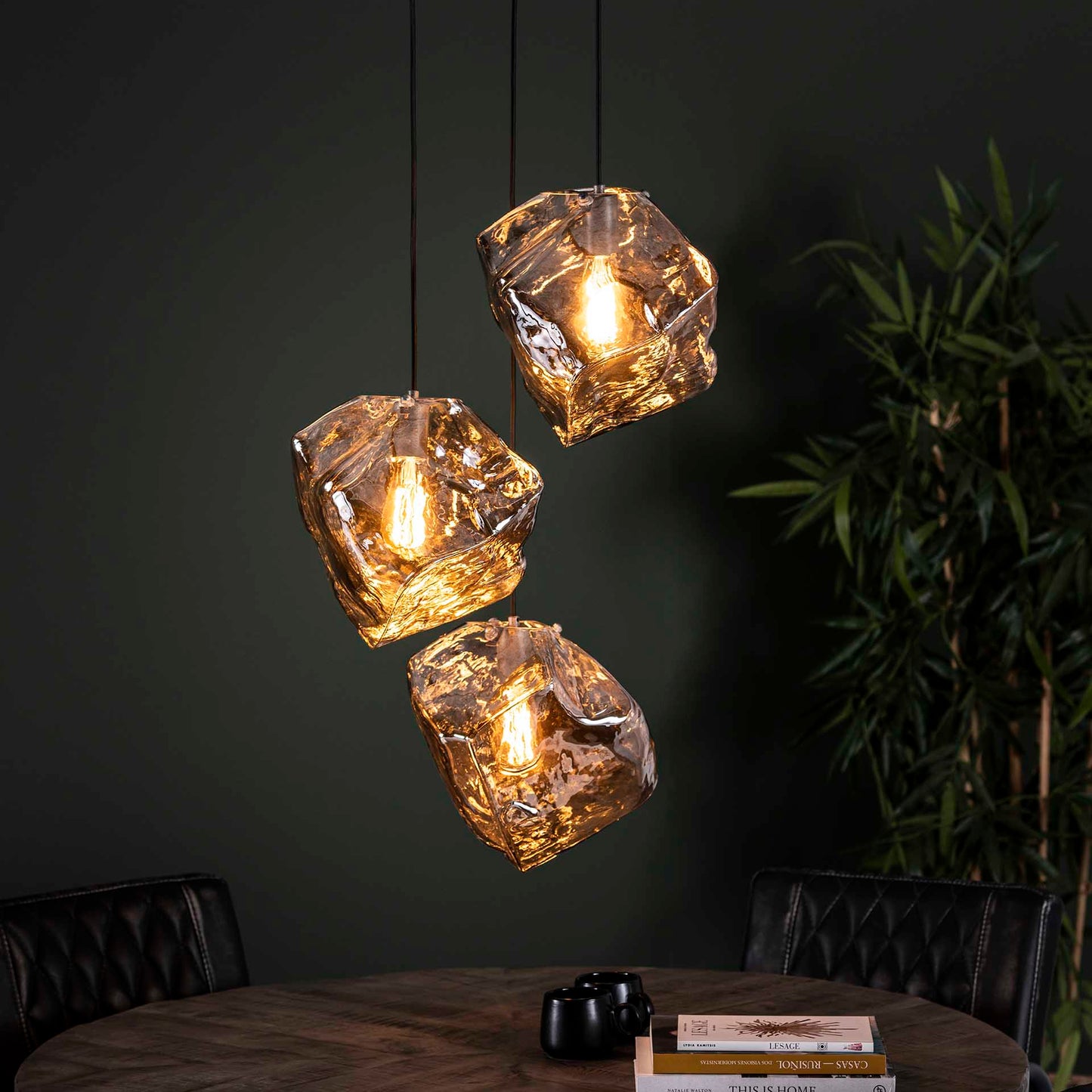 Hanglamp van 3 Lampen Rock Chromed Getrapt - 50x50x150 cm - Chromed glas