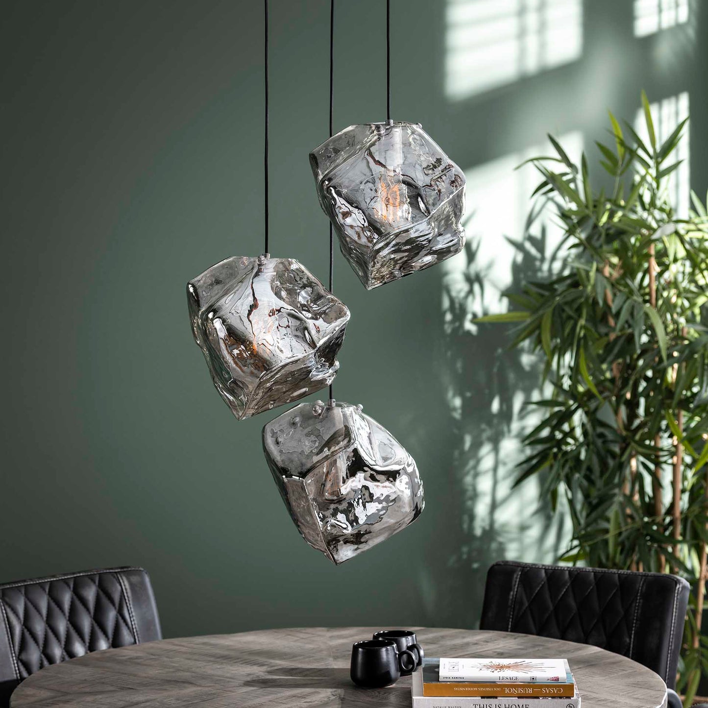 Hanglamp 3L rock chromed getrapt / Chromed glas