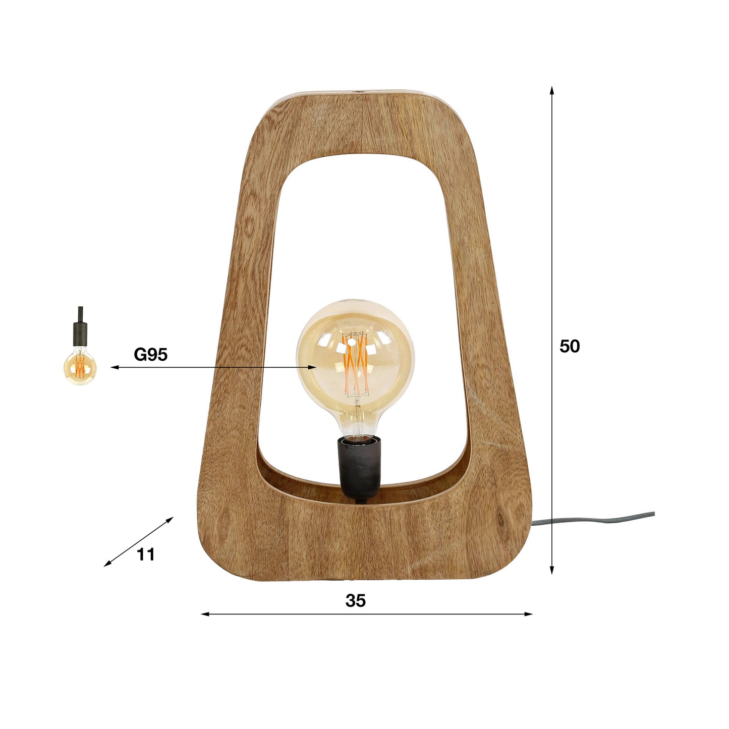 Tafellamp 1L bray / Massief mango naturel
