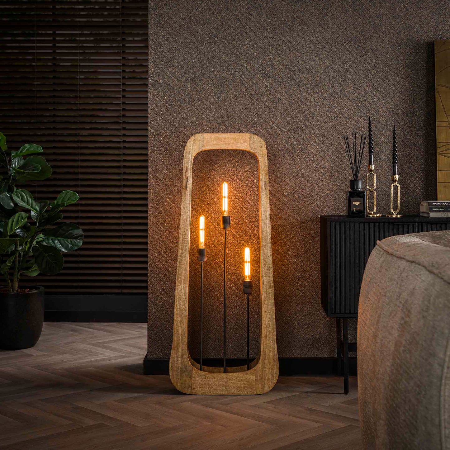 Vloerlamp van 3 Lampen Bray - 50x14x120 cm - Massief mango naturel