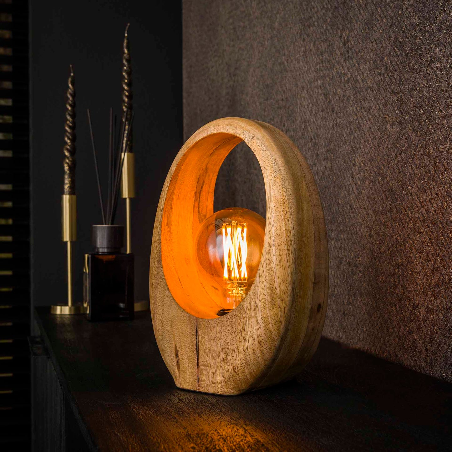 Tafellamp 1L Arch wood / Massief mango naturel