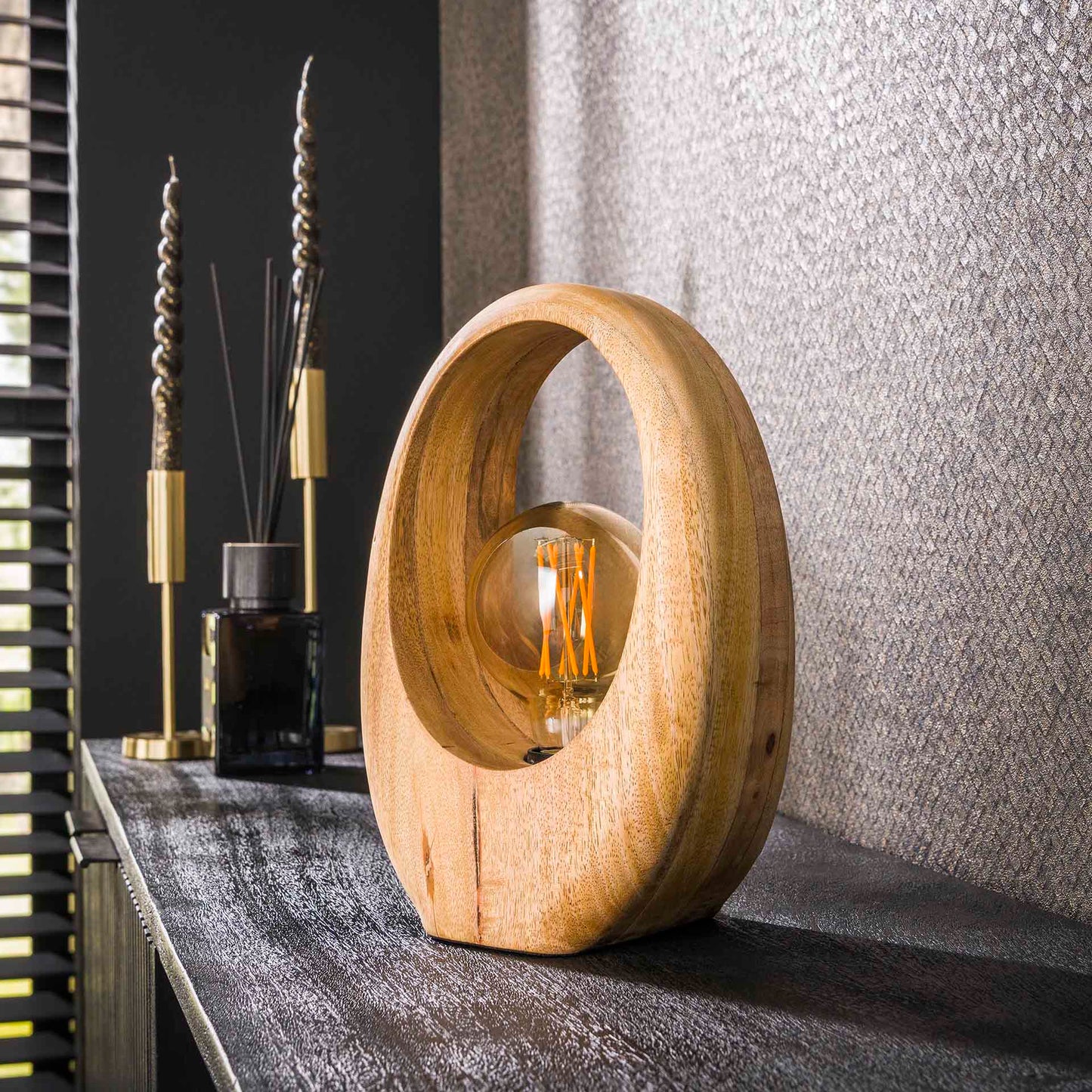 Tafellamp 1L Arch wood / Massief mango naturel