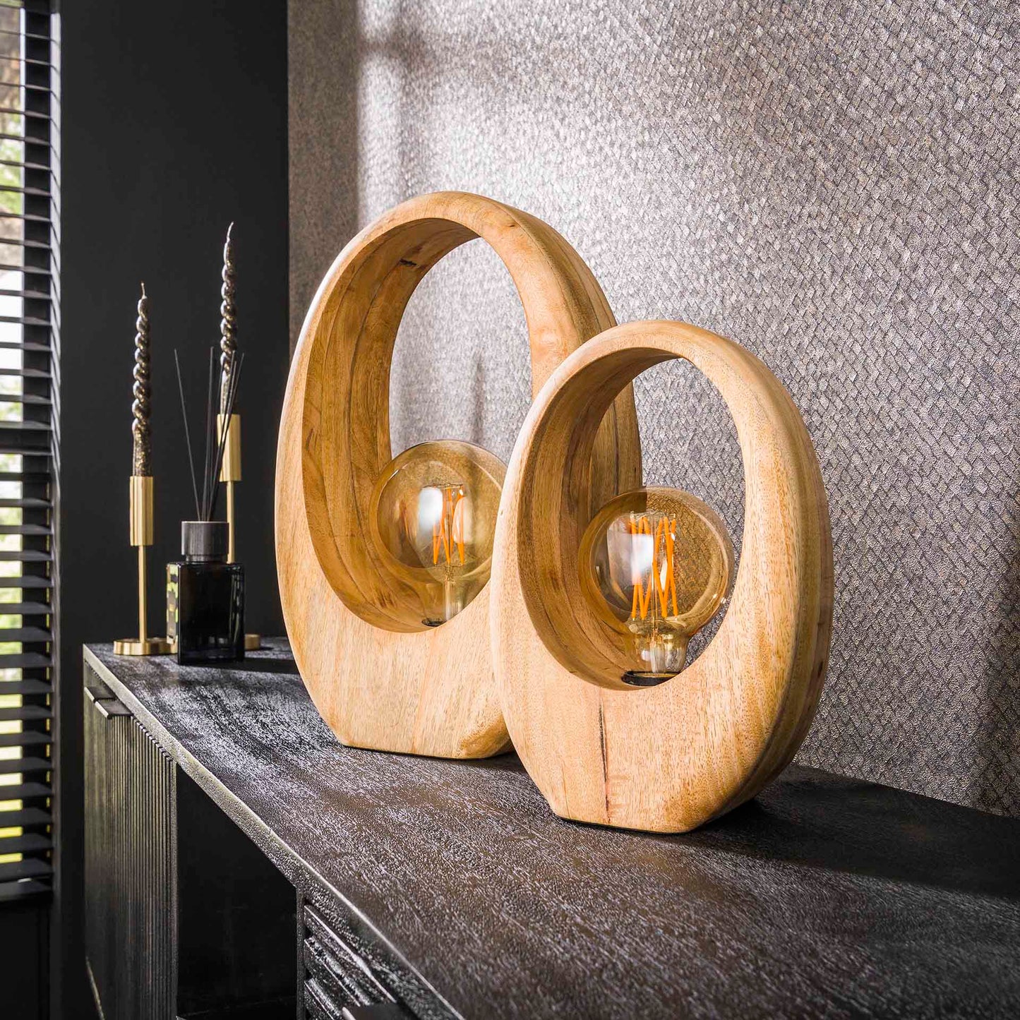 Tafellamp 1L Arch wood / Massief mango naturel