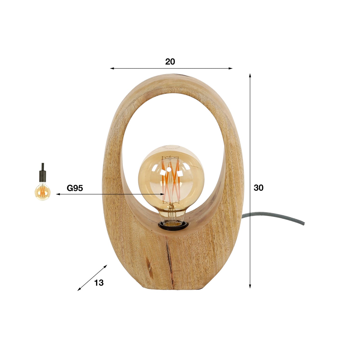 Tafellamp 1L Arch wood / Massief mango naturel