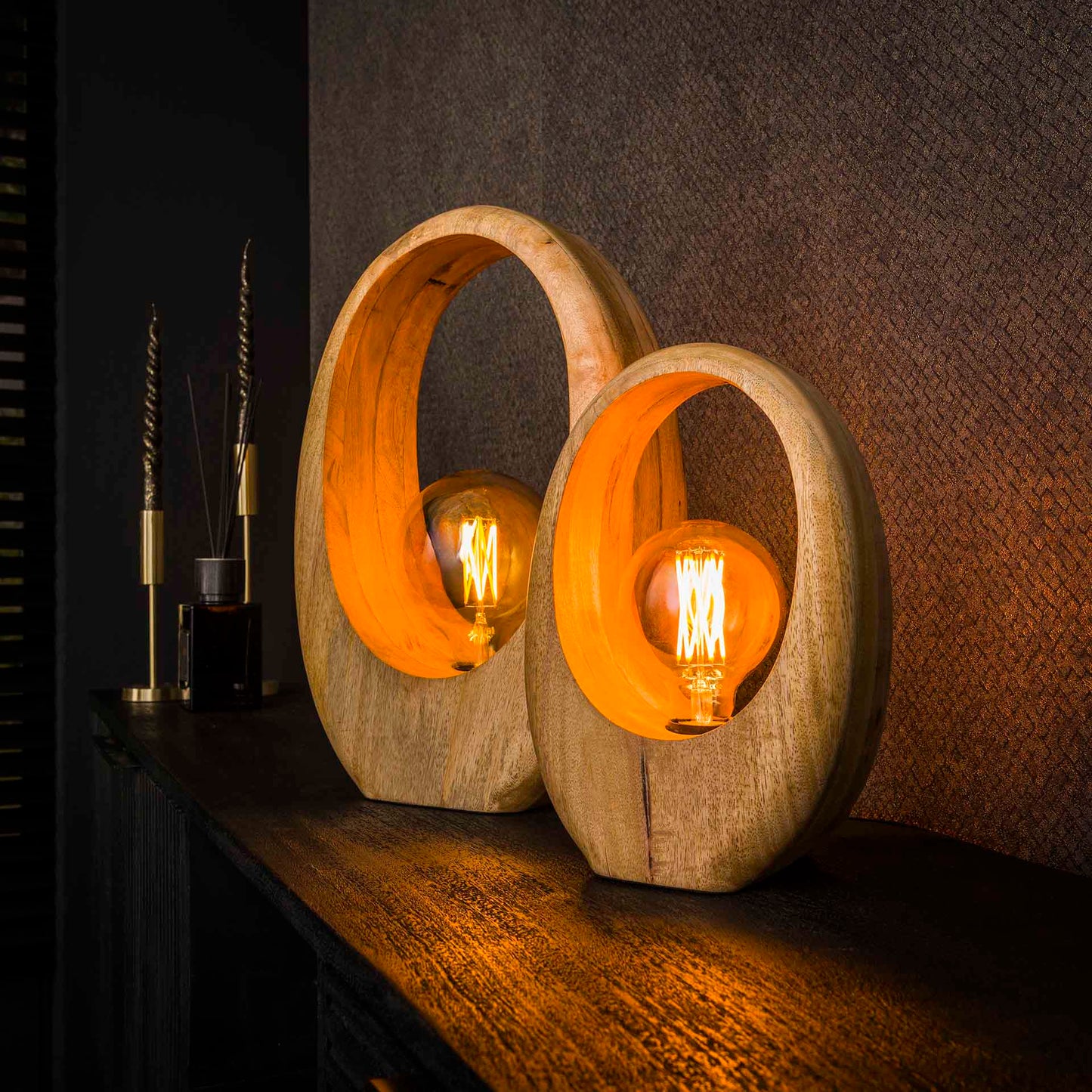 Tafellamp van 1 Lamp Arch Wood L - 30x13x43 cm - Massief Mango Naturel