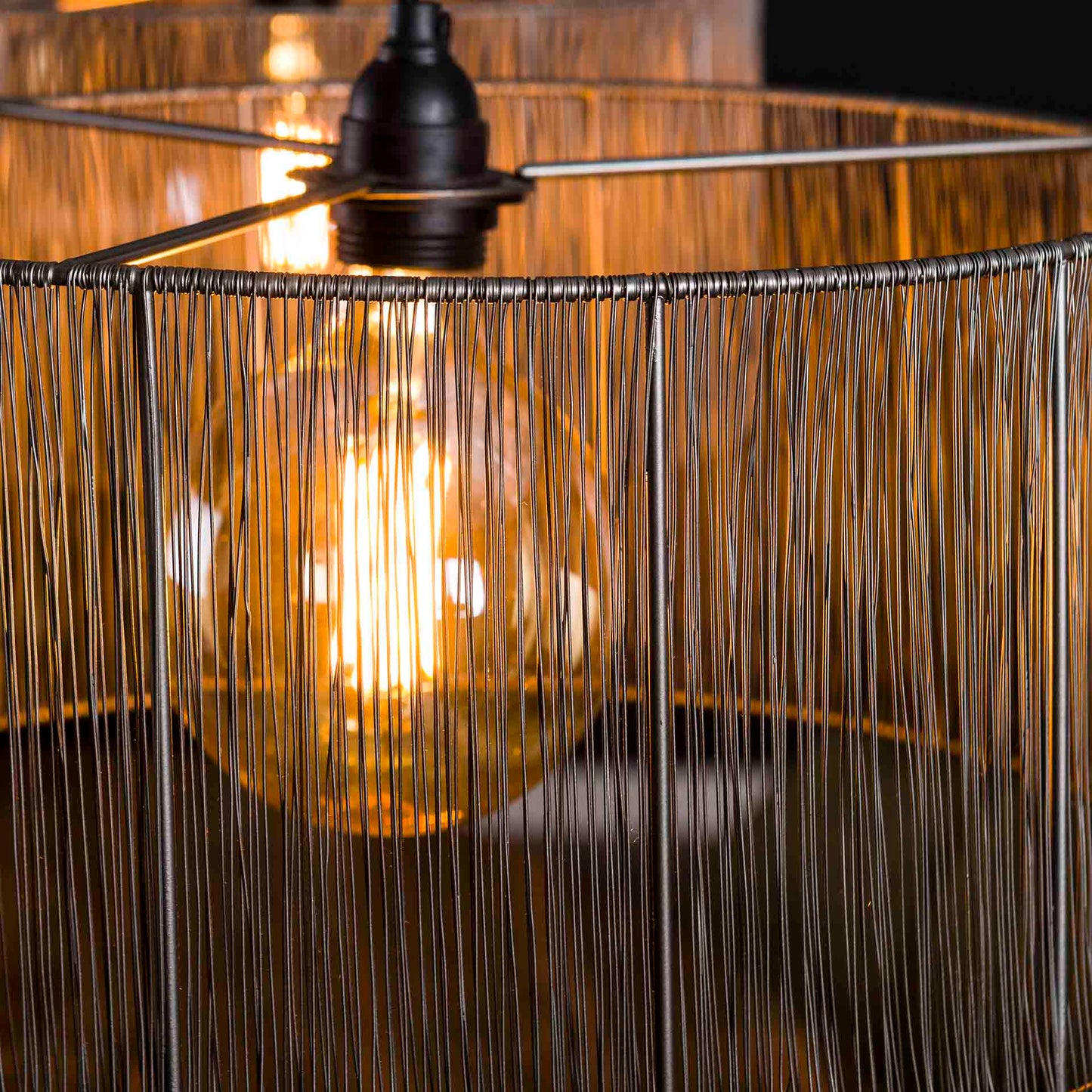 Hanglamp 2L stringshade metal / Zwart nikkel