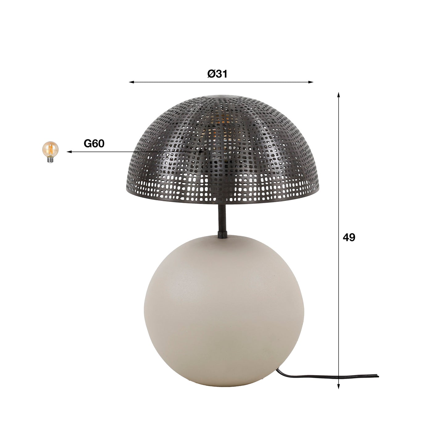 Tafellamp 1L sphere natural / Natural grey