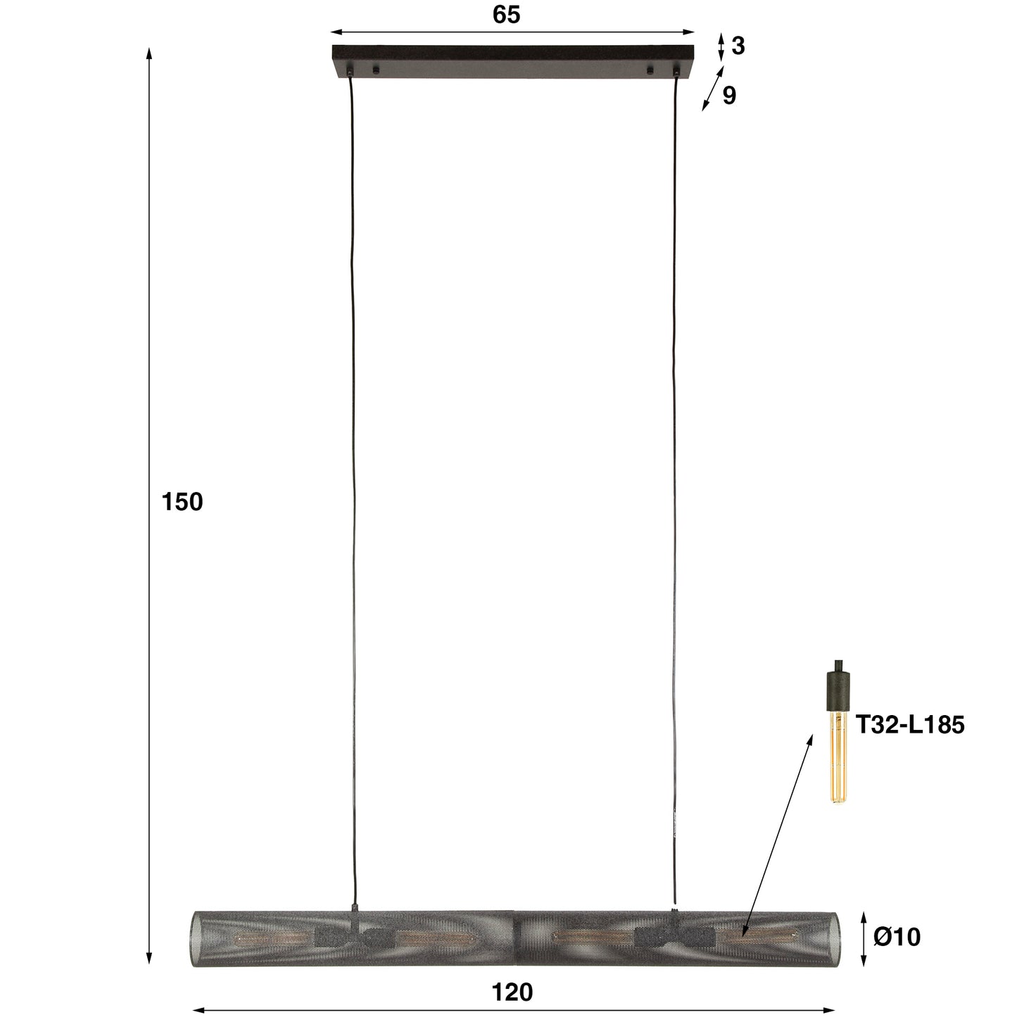 Hanglamp 120 tube mesh / Artic zwart