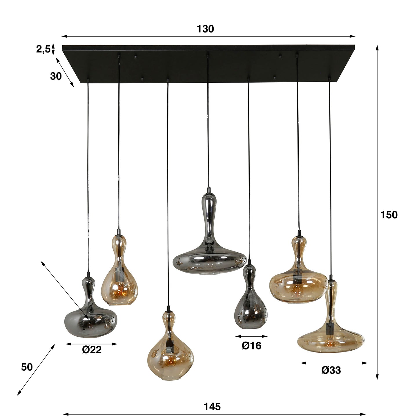 Hanglamp 4+3 karaf / Artic zwart