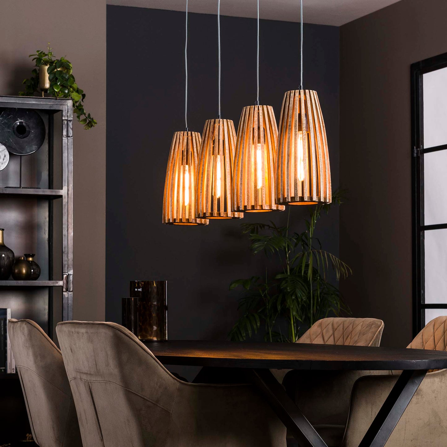 Hanglamp van 4 Lampen Launch - 135x20x150 cm - Massief mango naturel