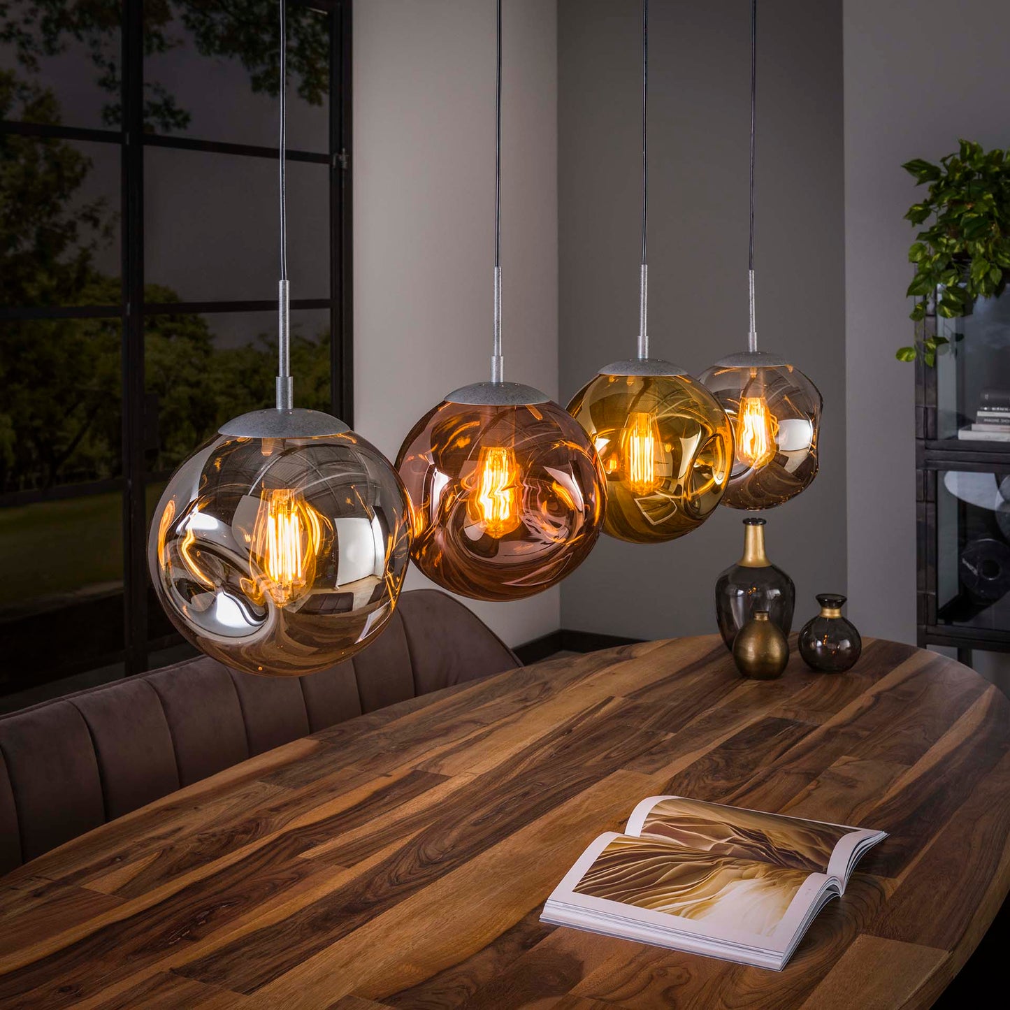 Hanglamp van 4 Lampen Stellar - 130x25x150 cm - Oud zilver