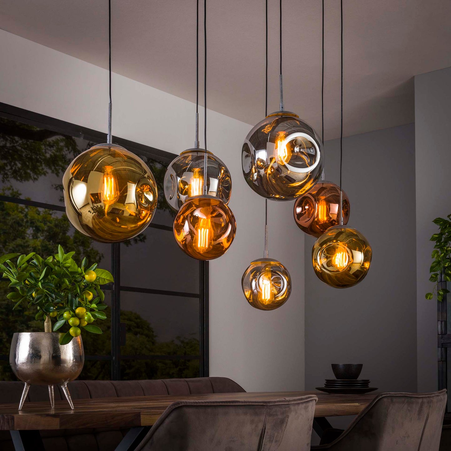 Hanglamp van 7 Lampen Stellar - 145 cm - Oud zilver