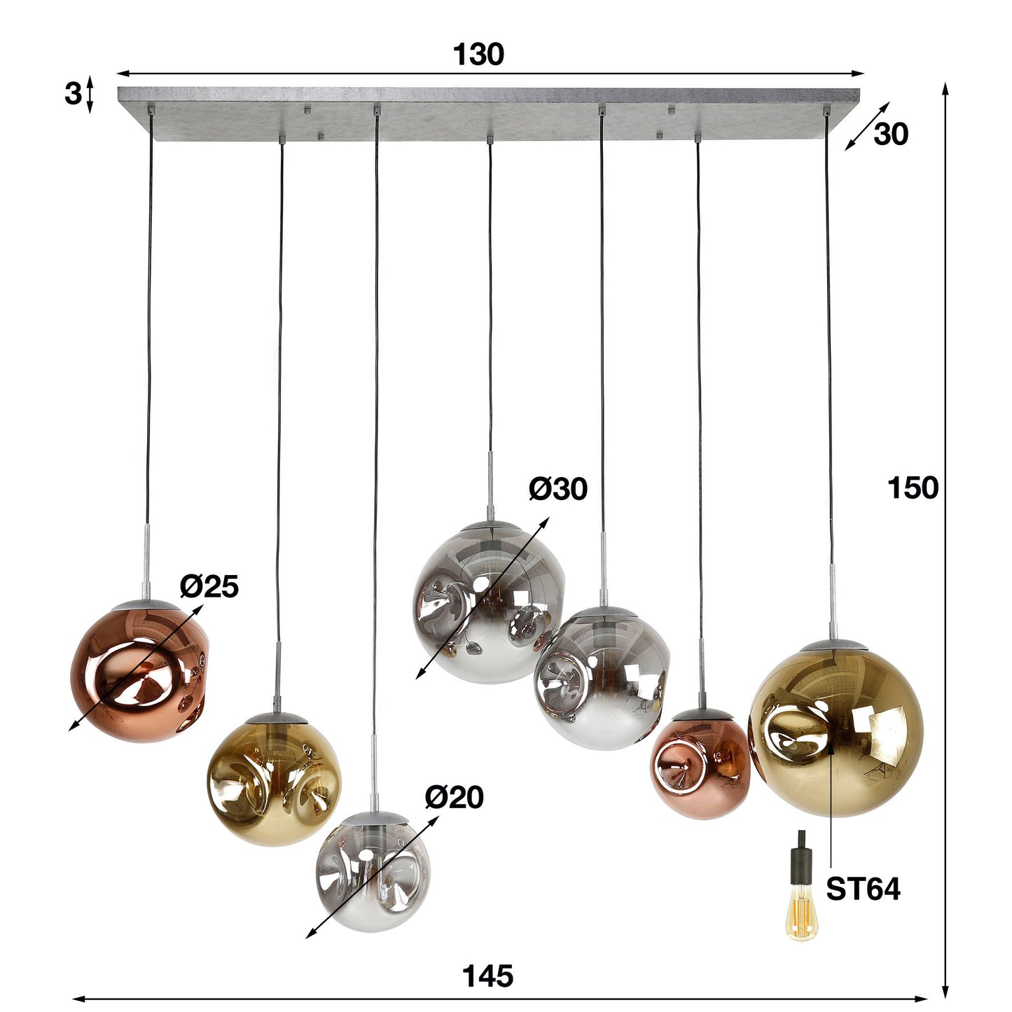 Hanglamp 4+3 stellar / Oud zilver
