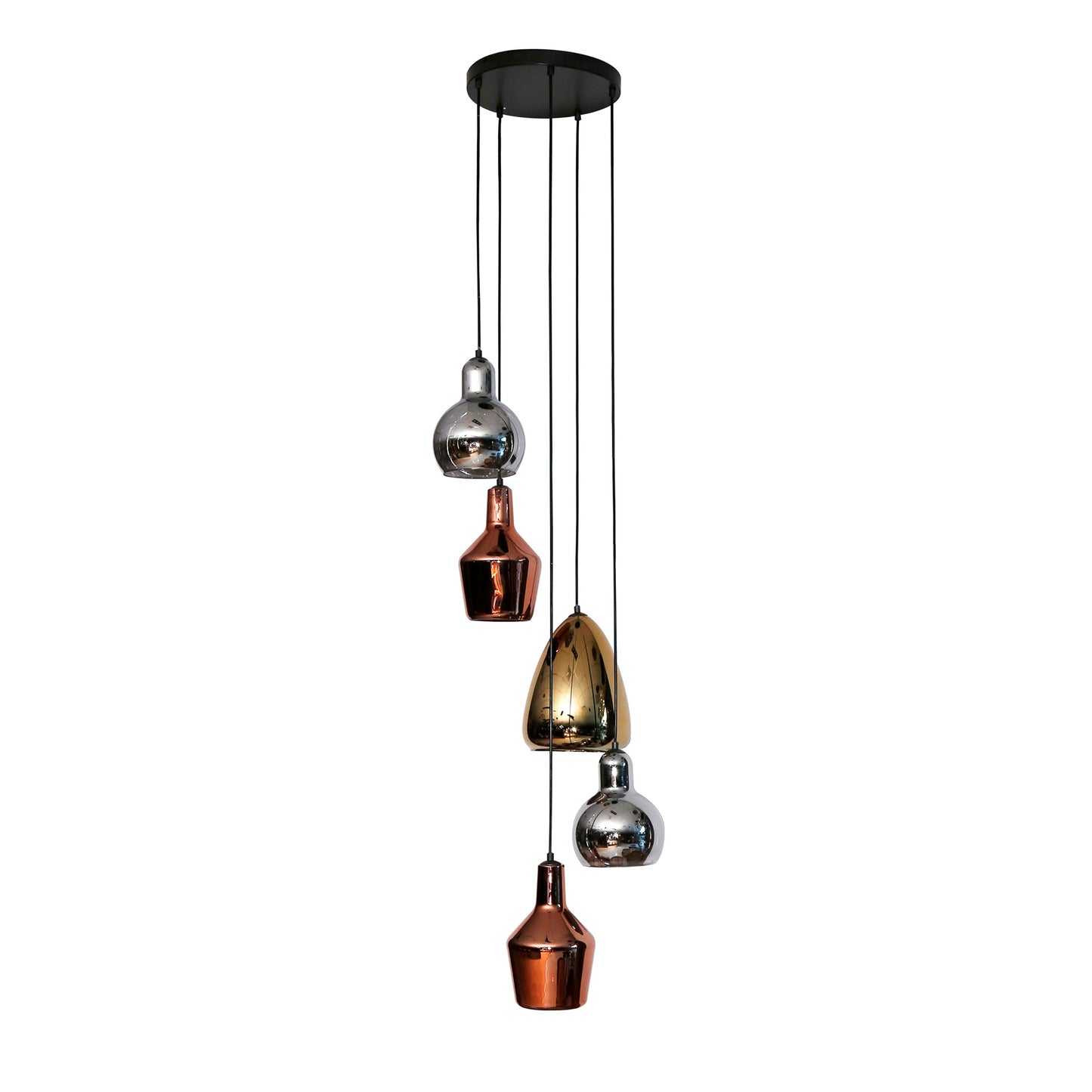 Hanglamp 5L getrapt mix glass tricolore / Artic zwart