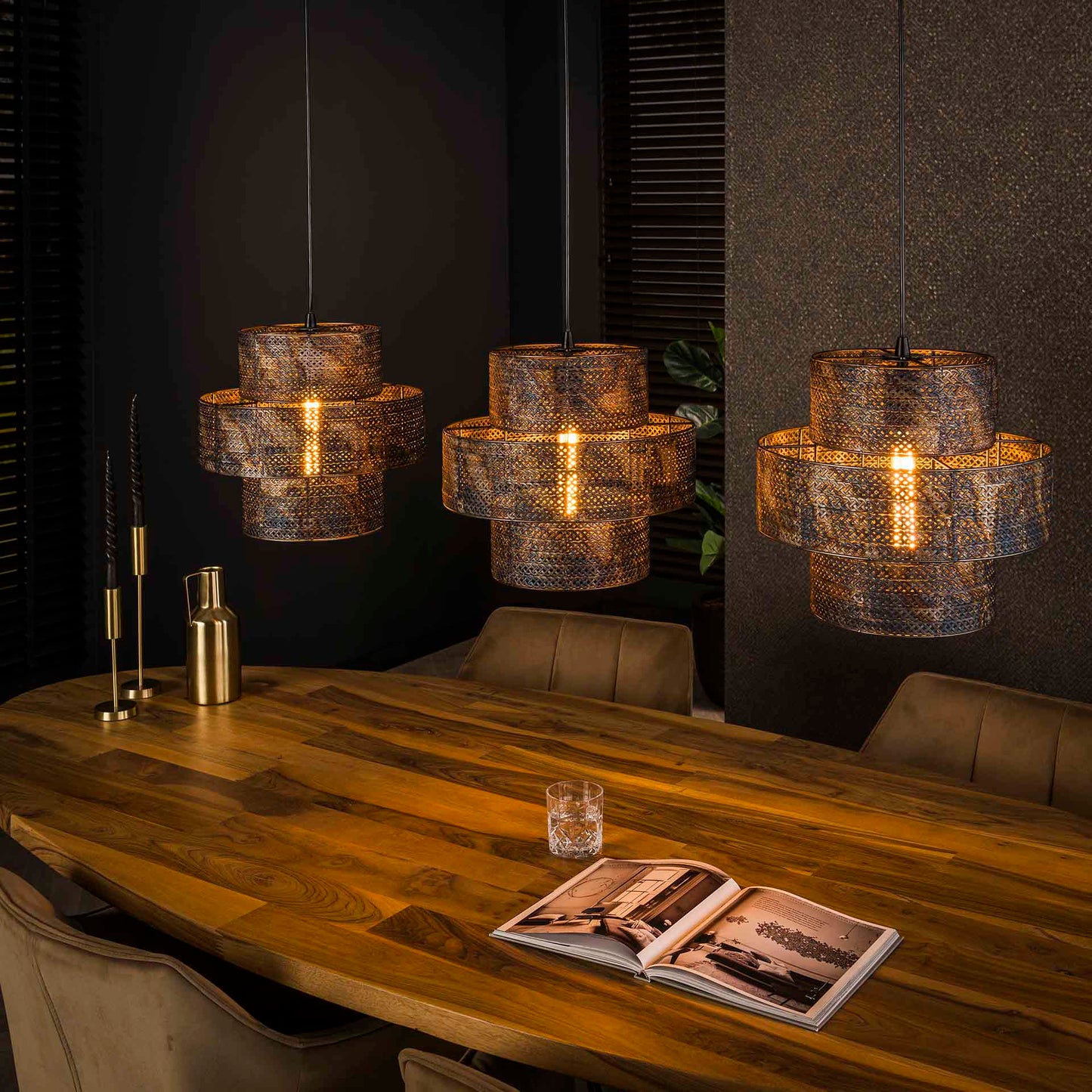 Hanglamp 3L lantern / Zwart bruin