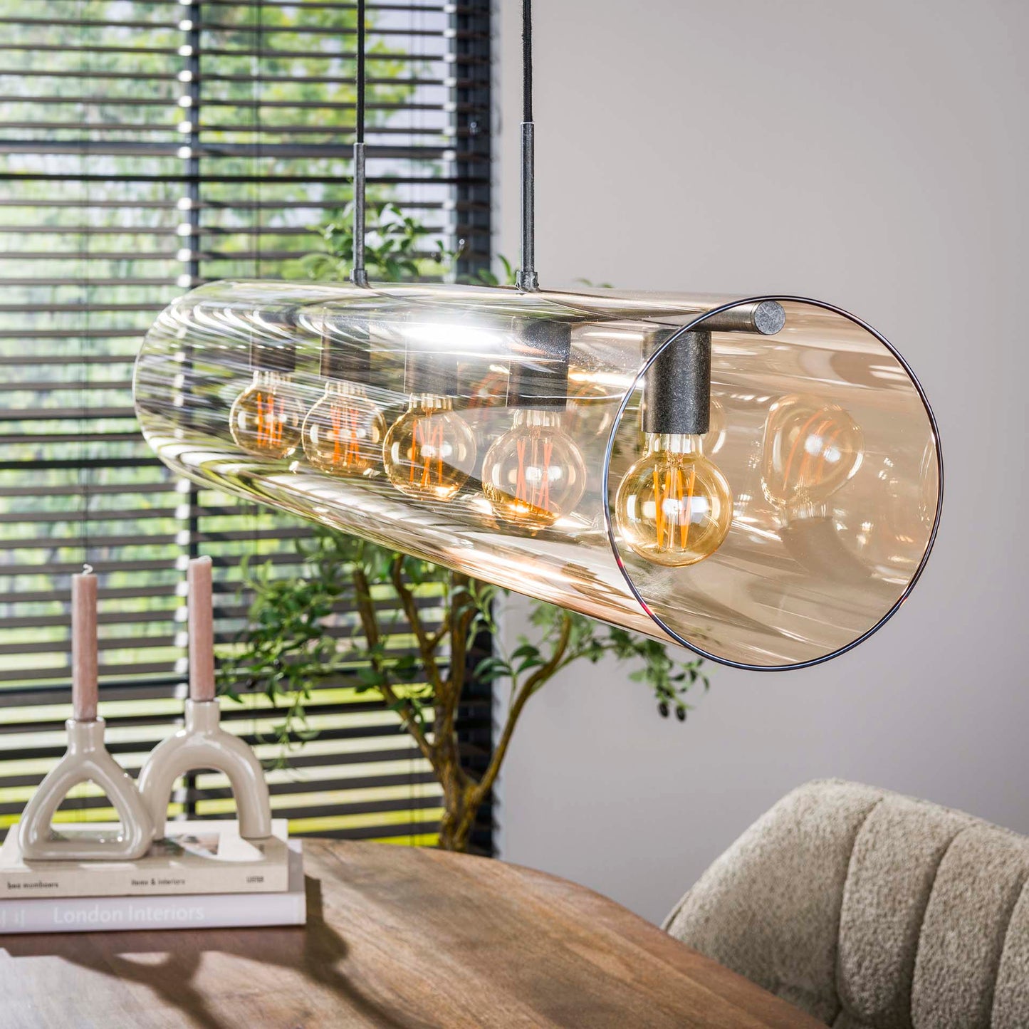 Hanglamp 5L tube amber glas / Artic zwart