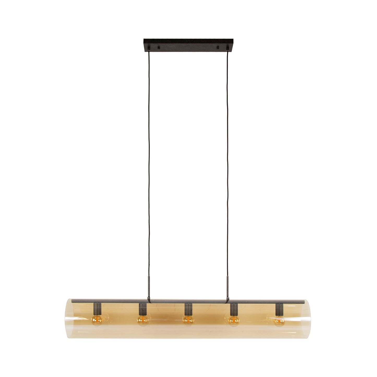 Hanglamp 5L tube amber glas / Artic zwart