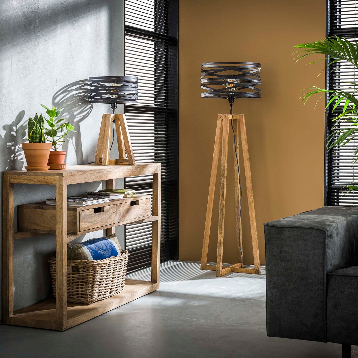 Tafellamp twist houten kruisframe / Slate grey