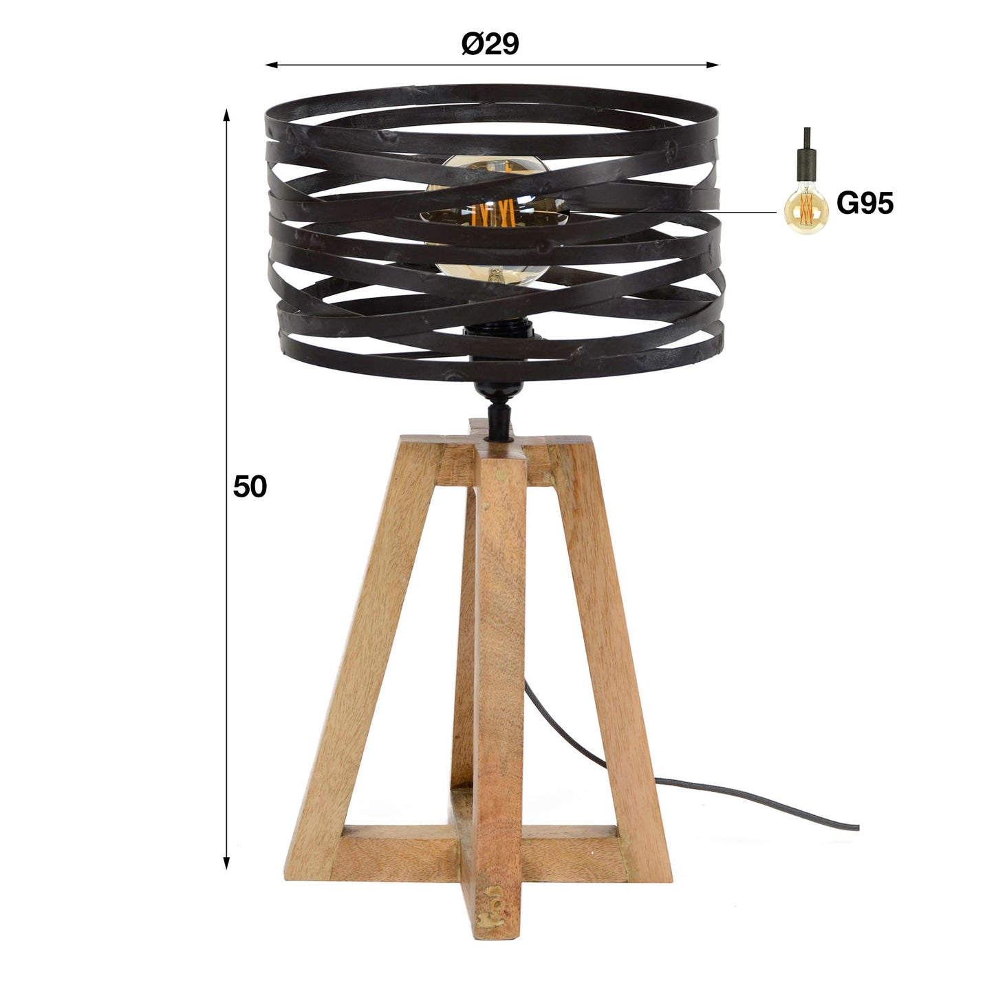 Tafellamp twist houten kruisframe / Slate grey
