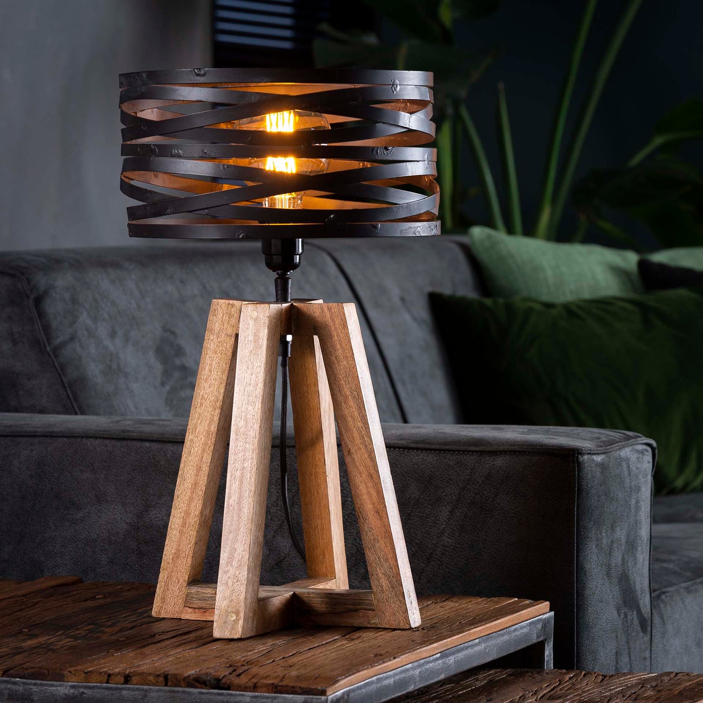 Tafellamp twist houten kruisframe / Slate grey