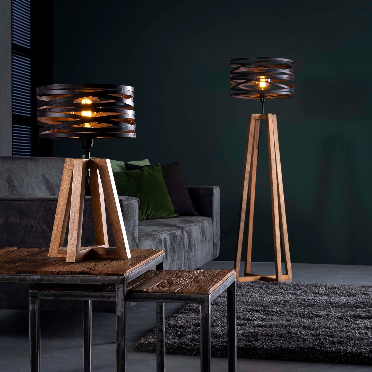 Tafellamp twist houten kruisframe / Slate grey