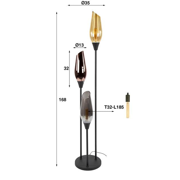 Vloerlamp Cocoon Mix Glass - 35x35x168 cm - Zwart