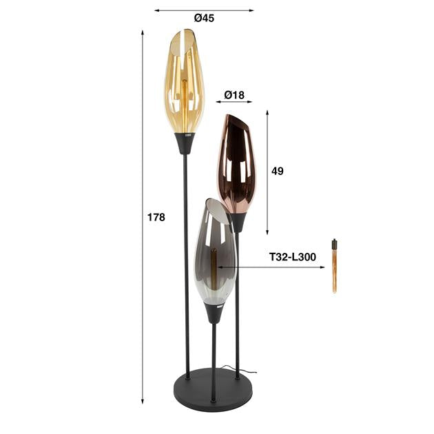 Vloerlamp Cocoon XL Mix Glass - 45x45x178 cm - Zwart