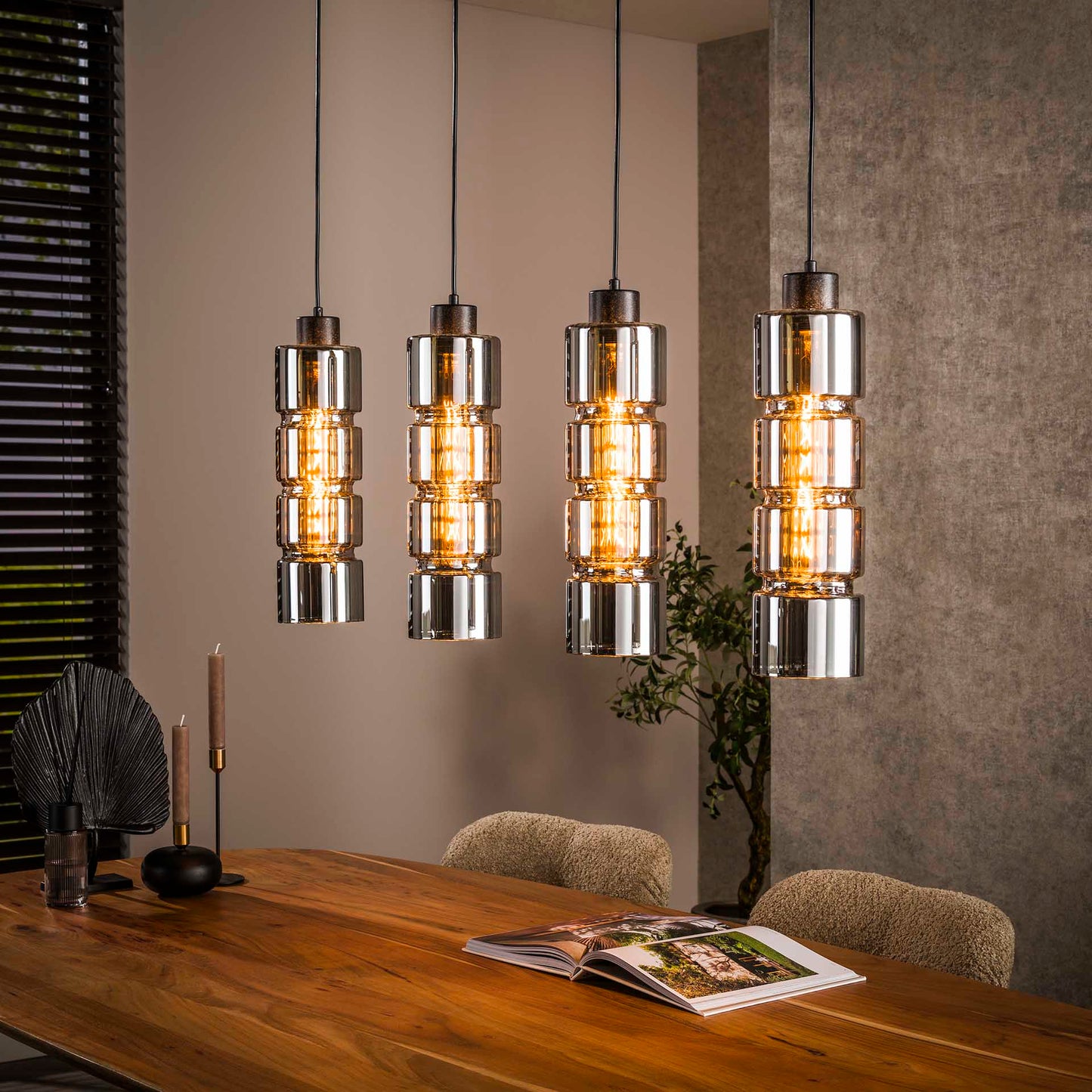 Hanglamp van 4 Lampen Cylinder Glas - 105x12x150 cm - Artic zwart
