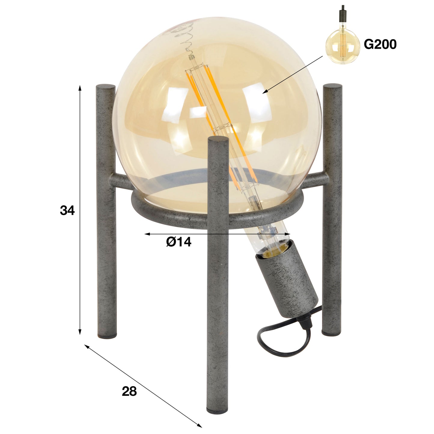 Tafellamp saturn Ø20 lichtbron / Oud zilver