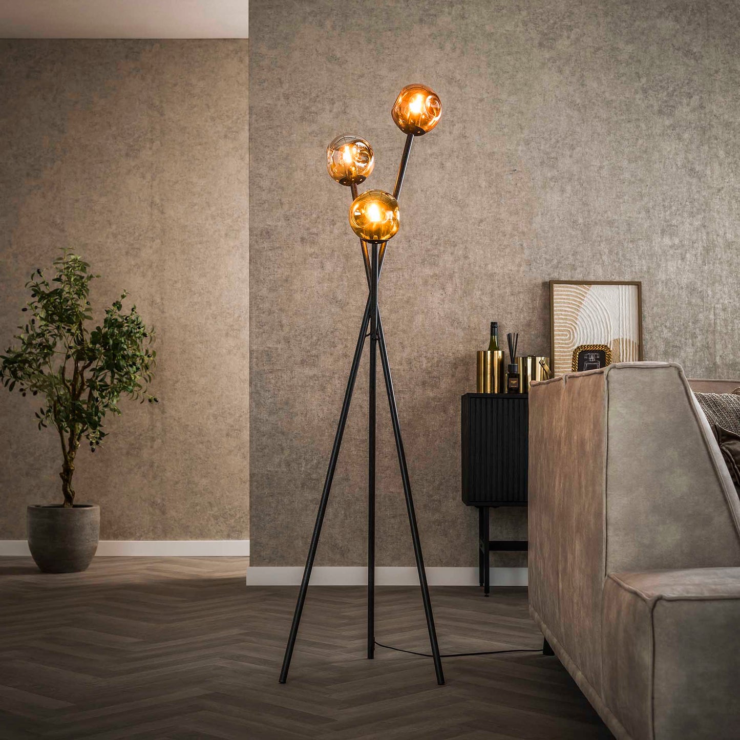Vloerlamp van 3 Lampen Molecule Mix Glass - 45x45x169 cm - Artic zwart