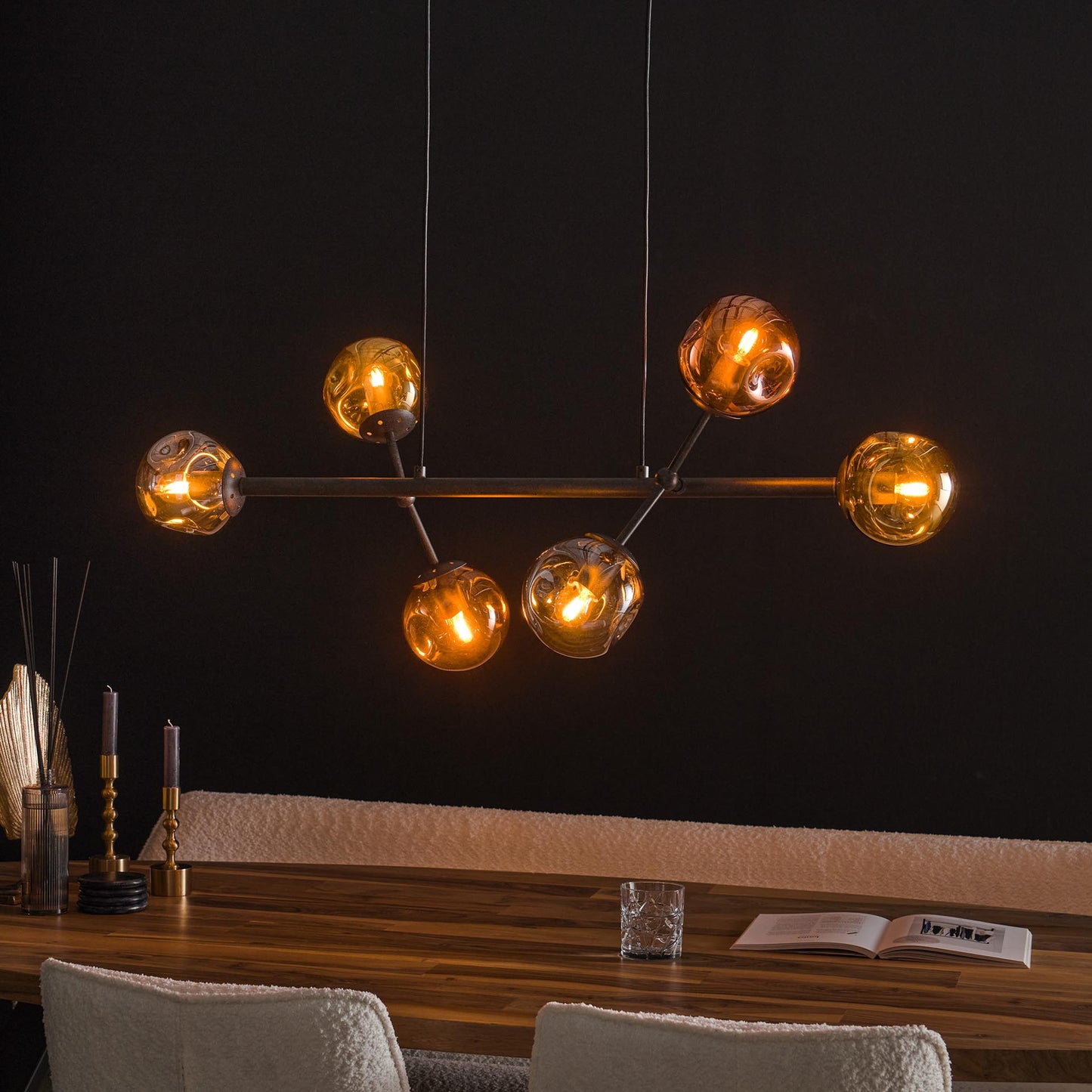 Hanglamp van 6 Lampen Molecule Mix Glass - 110x40x150 cm - Artic zwart