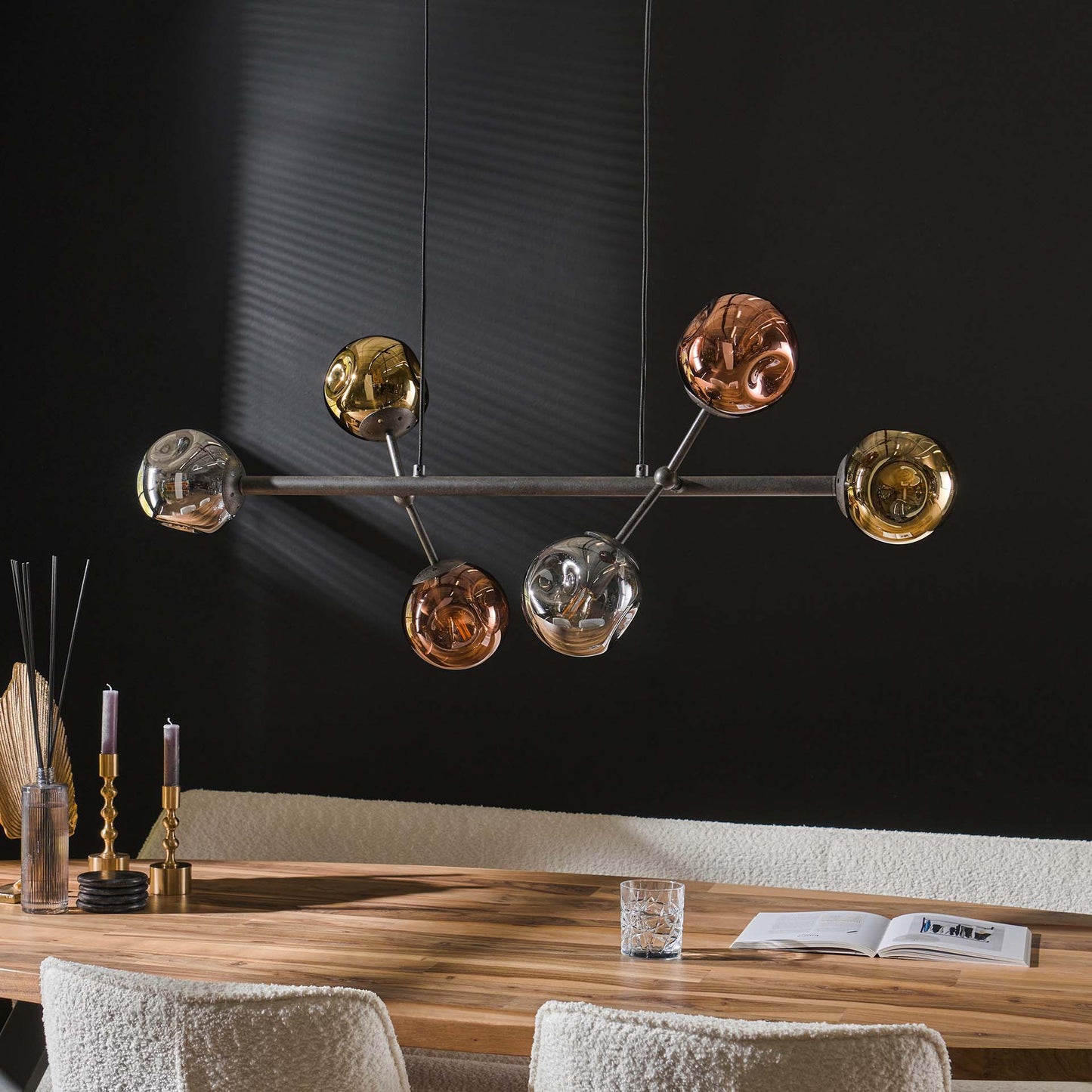 Hanglamp 6L molecule mix glass / Artic zwart