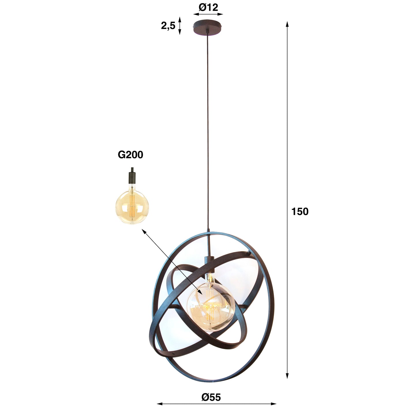 Hanglamp 1L Galaxy / Artic zwart