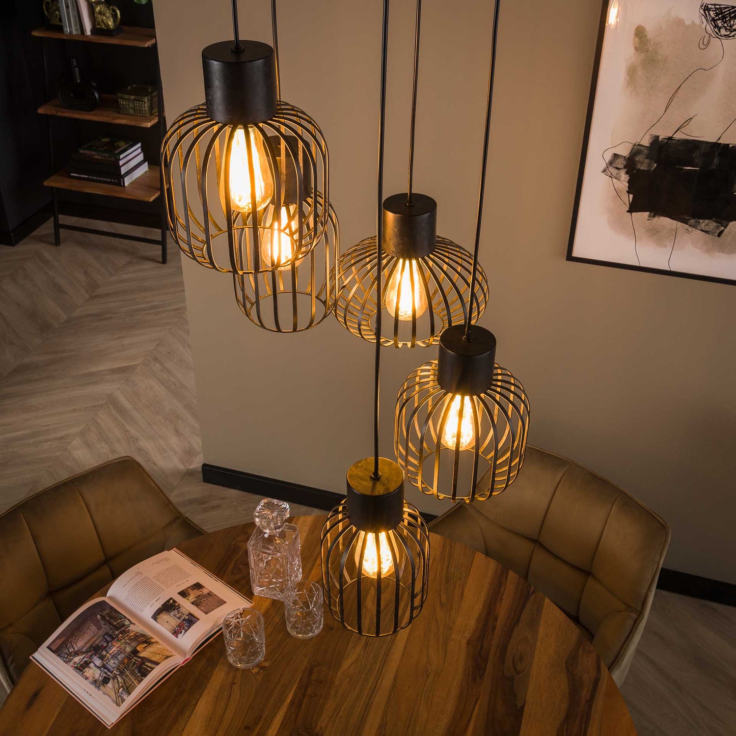 Hanglamp 5L getrapt mix metal / Charcoal
