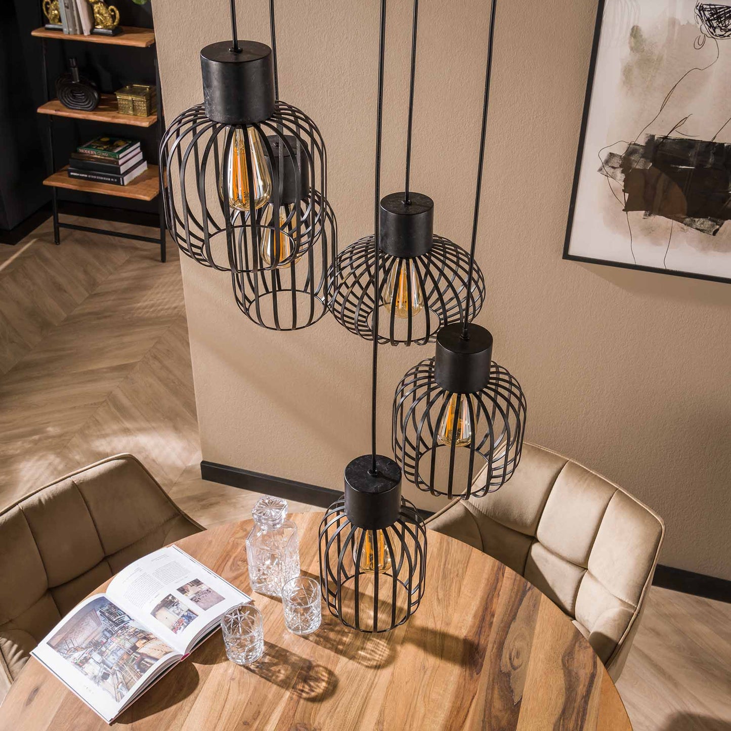Hanglamp 5L getrapt mix metal / Charcoal