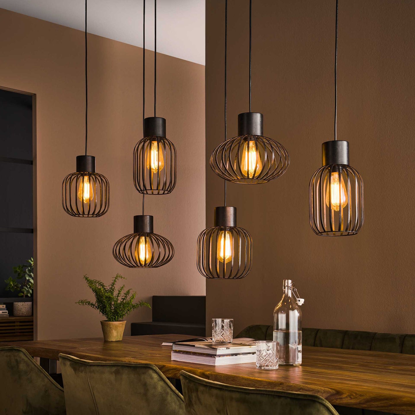 Hanglamp van 6 Lampen Mix Metal - 145x28x150 cm - Charcoal