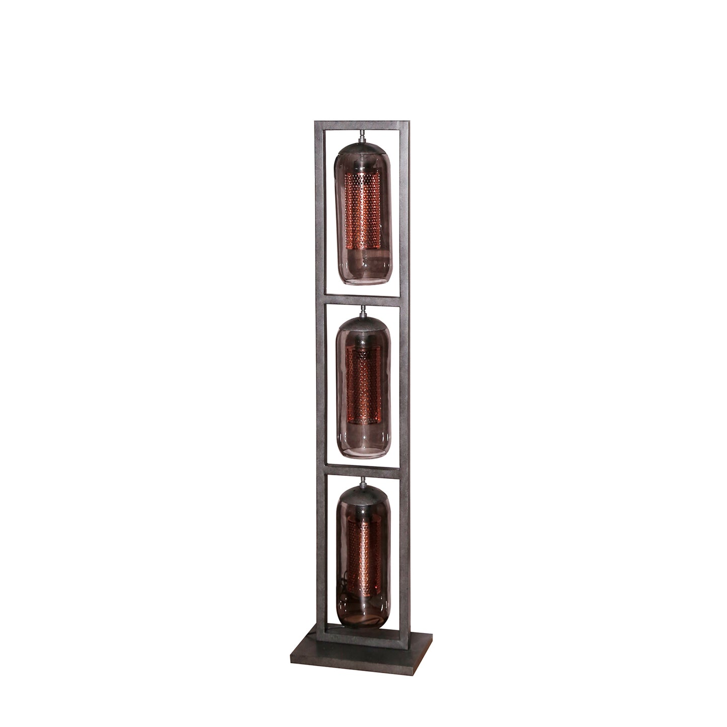 Vloerlamp 3L tower smoke glas-geperforeerd staal / Artic zwart