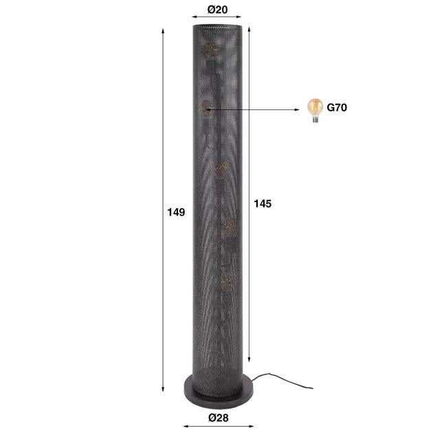 Vloerlamp van 5 Lampen Koker Mesh - 28x28x149 cm - Artic zwart