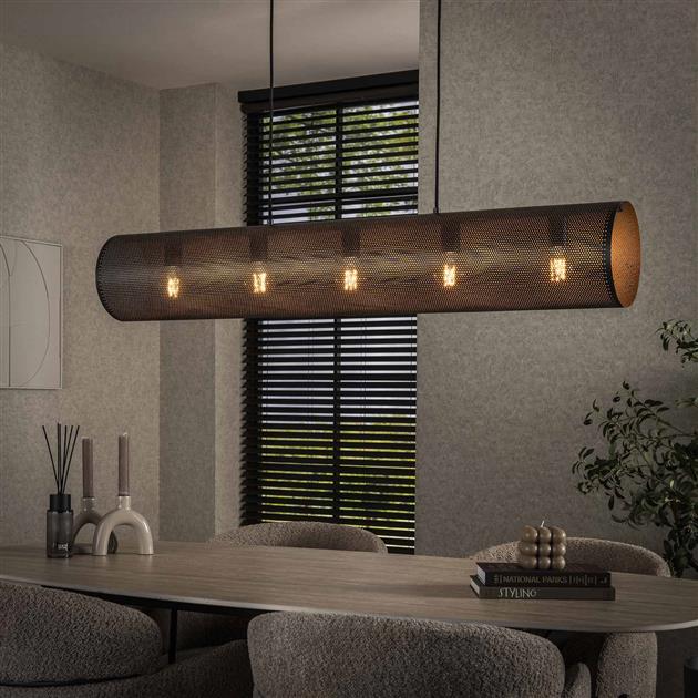 Hanglamp van 5 Lampen Koker Mesh - 120x20x150 cm - Artic zwart