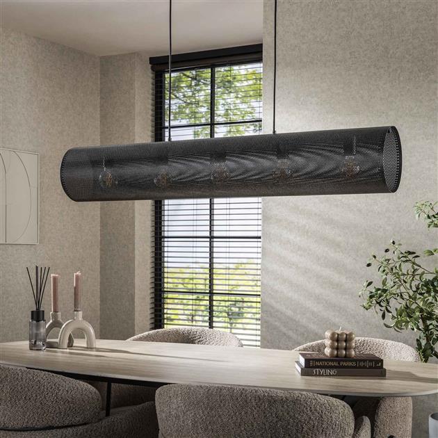 Hanglamp van 5 Lampen Koker Mesh - 120x20x150 cm - Artic zwart