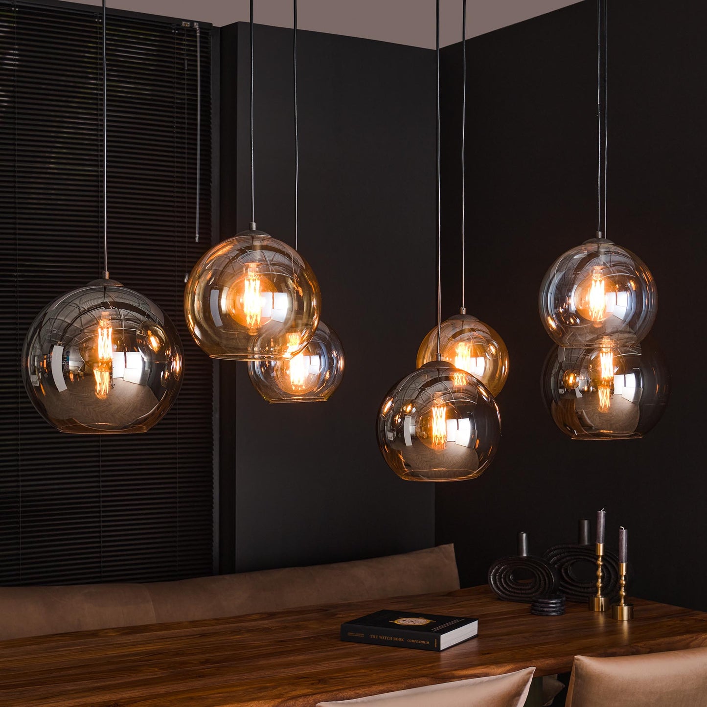 Hanglamp van 7 Lampen Multi Globe XL - 145x45x150 cm - Artic zwart