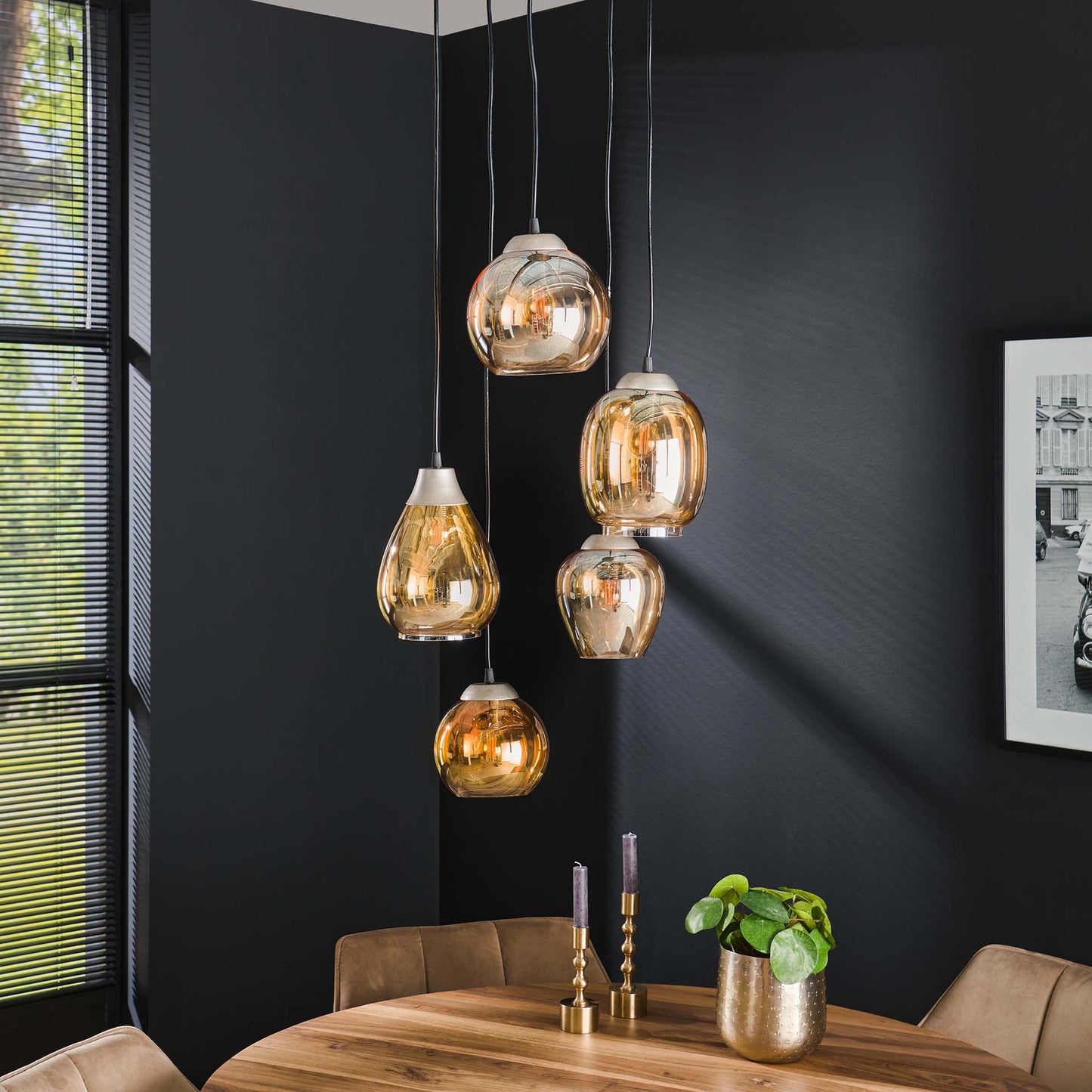 Hanglamp 5L getrapt mix Amberkleurig glas