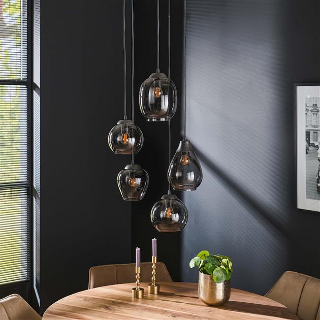 Hanglamp van 5 Lampen Getrapt Mix - 43x43x150 cm - Chromed glas