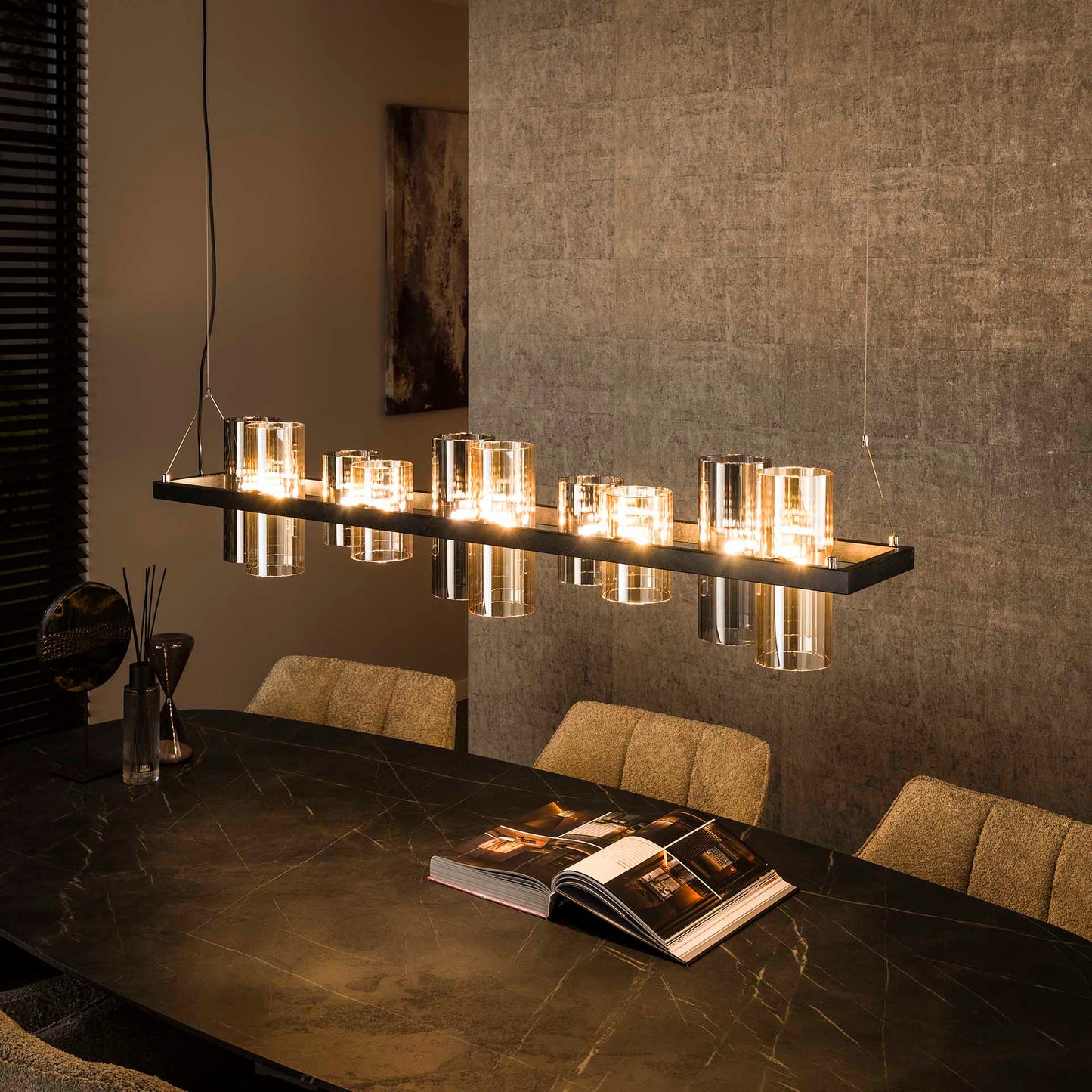 Hanglamp van 10 Lampen Cylinder Mixed Glass (G9) - 130x20x150 cm - Artic zwart
