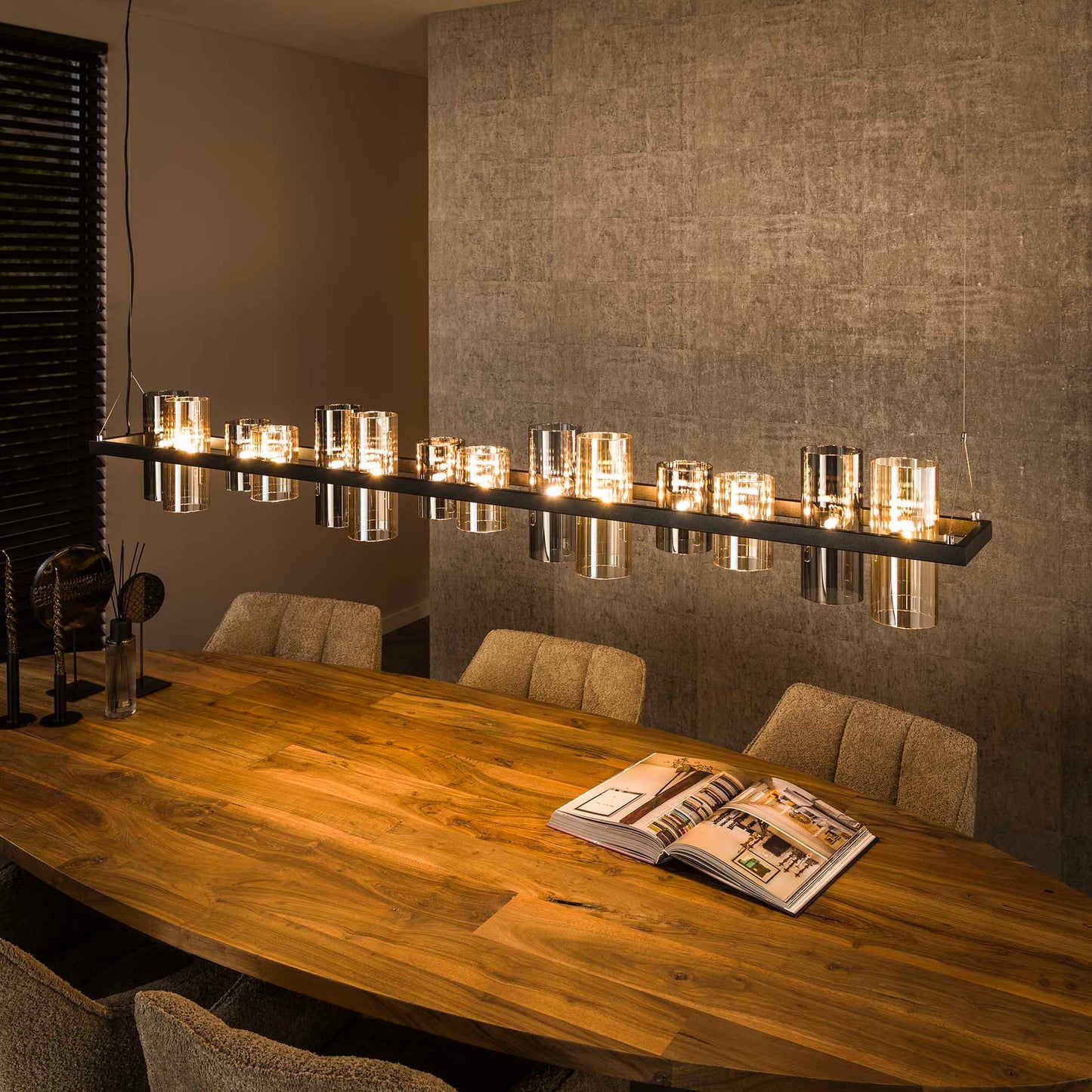 Hanglamp van 14 Lampen Cylinder Mixed Glass (G9) - 190x20x150 cm - Artic zwart