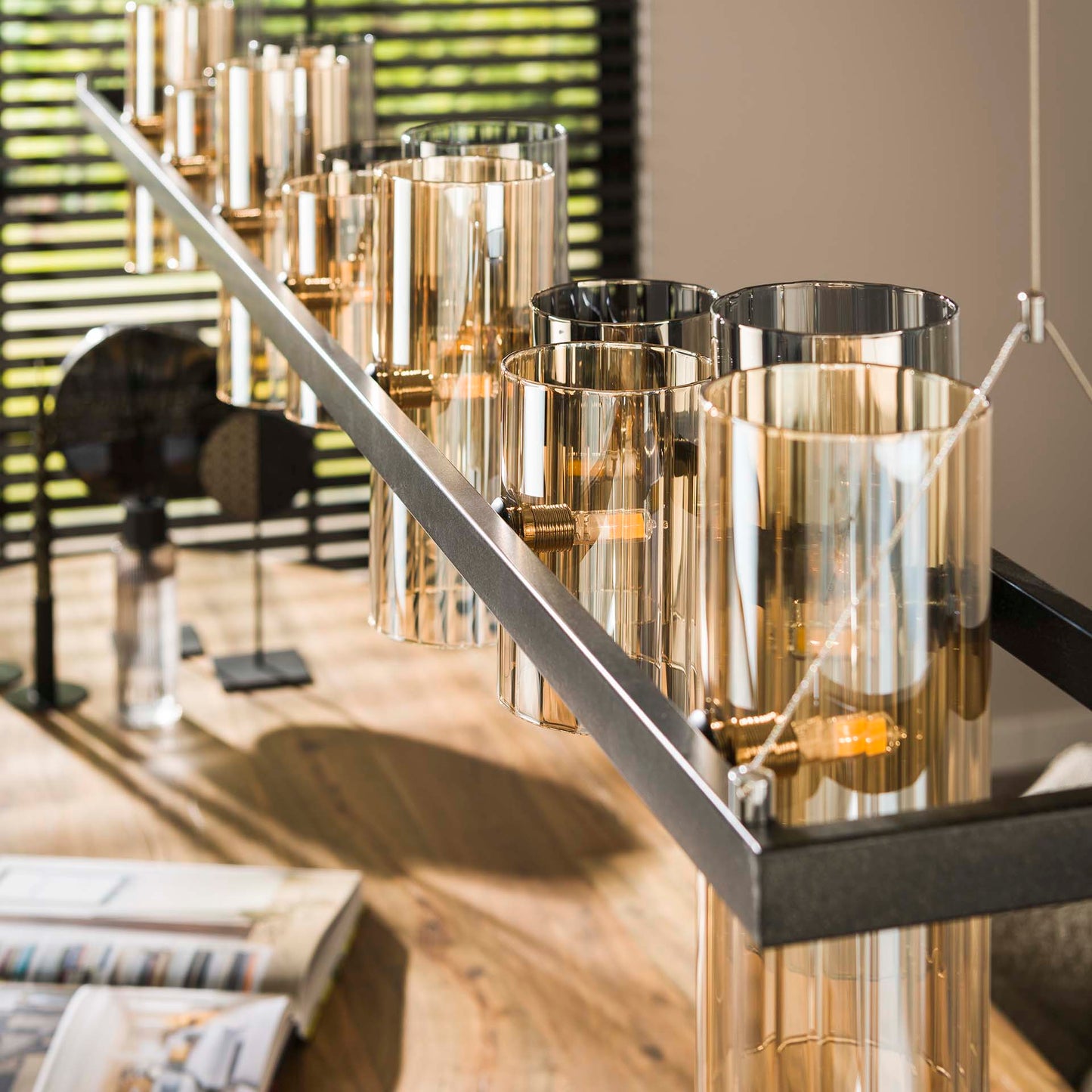 Hanglamp 14L cylinder mixed glass (G9) / Artic zwart